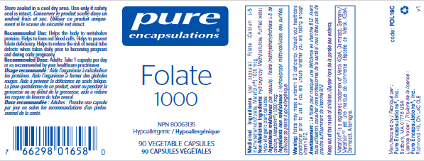 Folate 1000 - Pure Encapsulations - Energie PLP - Supplements & Natural ...